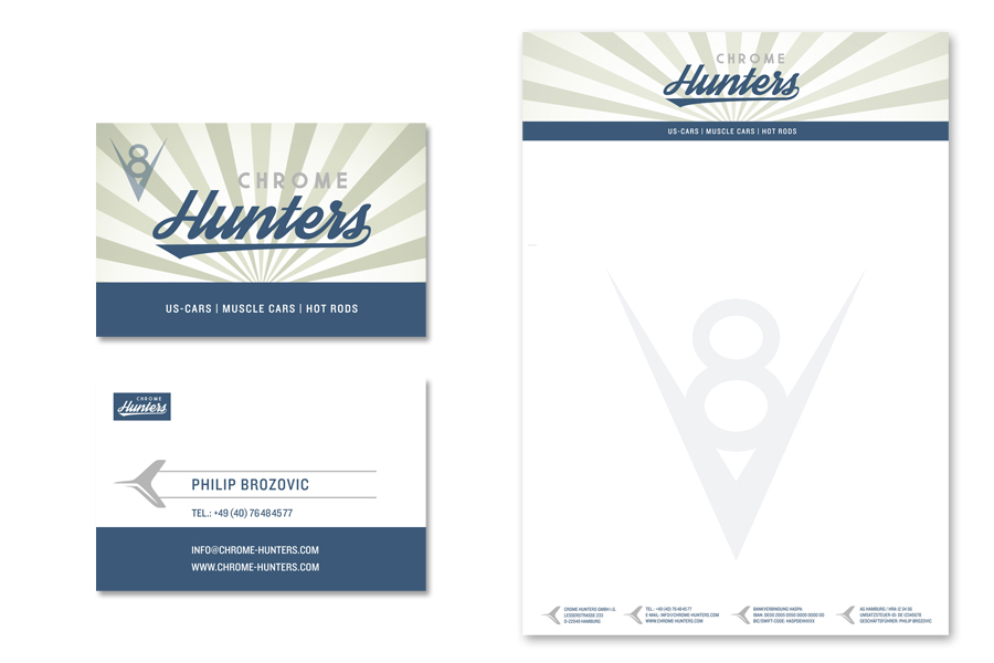 Logo-Entwicklung und Gestaltung und Produktionsabwicklung der Geschäftsausstattung für die Chrome Hunter GmbH i. G. durch Kähler & Kähler