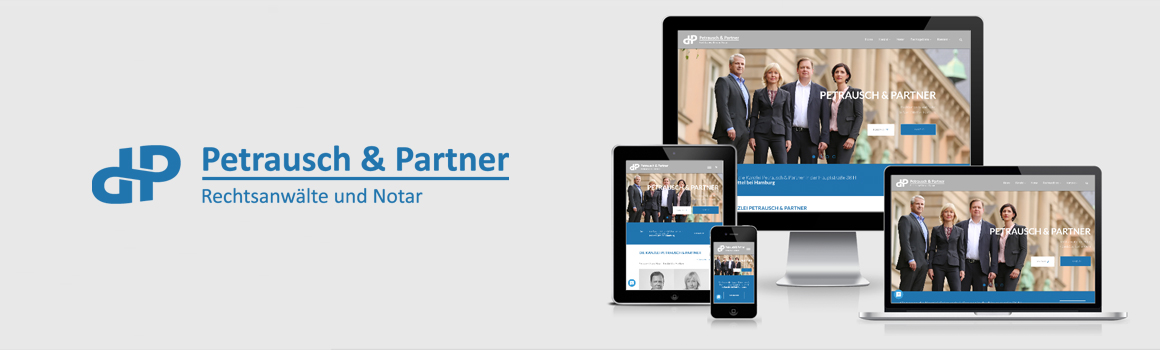 Logo-Neuentwicklung, Überarbeitung des Corporate Designs, Fotoshooting und Relaunch der Homepage für Petrausch & Partner Rechtsanwälte und Notar