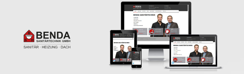 Logo-Überarbeitung, Erstellung von Drucksachen, Fotoshootings und Website-Relaunch und Social Media Betreuung für die Benda Sanitärtechnik GmbH durch Kähler & Kähler.