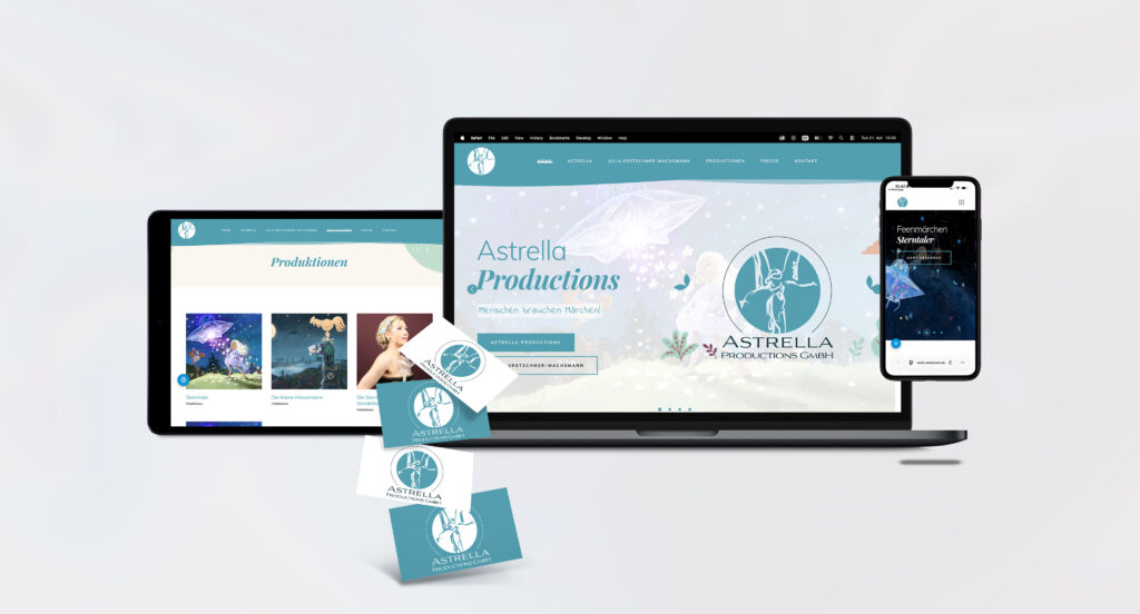 Für Astrella Productions entwickelten wir einen umfassenden Markenauftritt und Website.